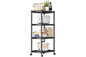 caktraie 4-Shelf Heavy Duty Shelving,Metal Utility Storage Racks with Rolling Wheels, Adjustable Kitchen Storage Rack, Black…