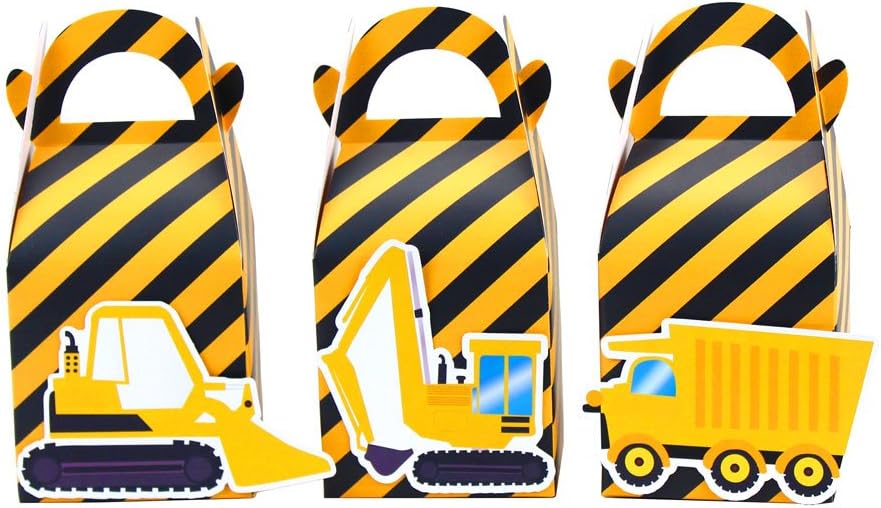 Amelyfavor Construction Digger Theme Decorative Party Favor Box Digger Treat Boxes 12 Boxes/Pack