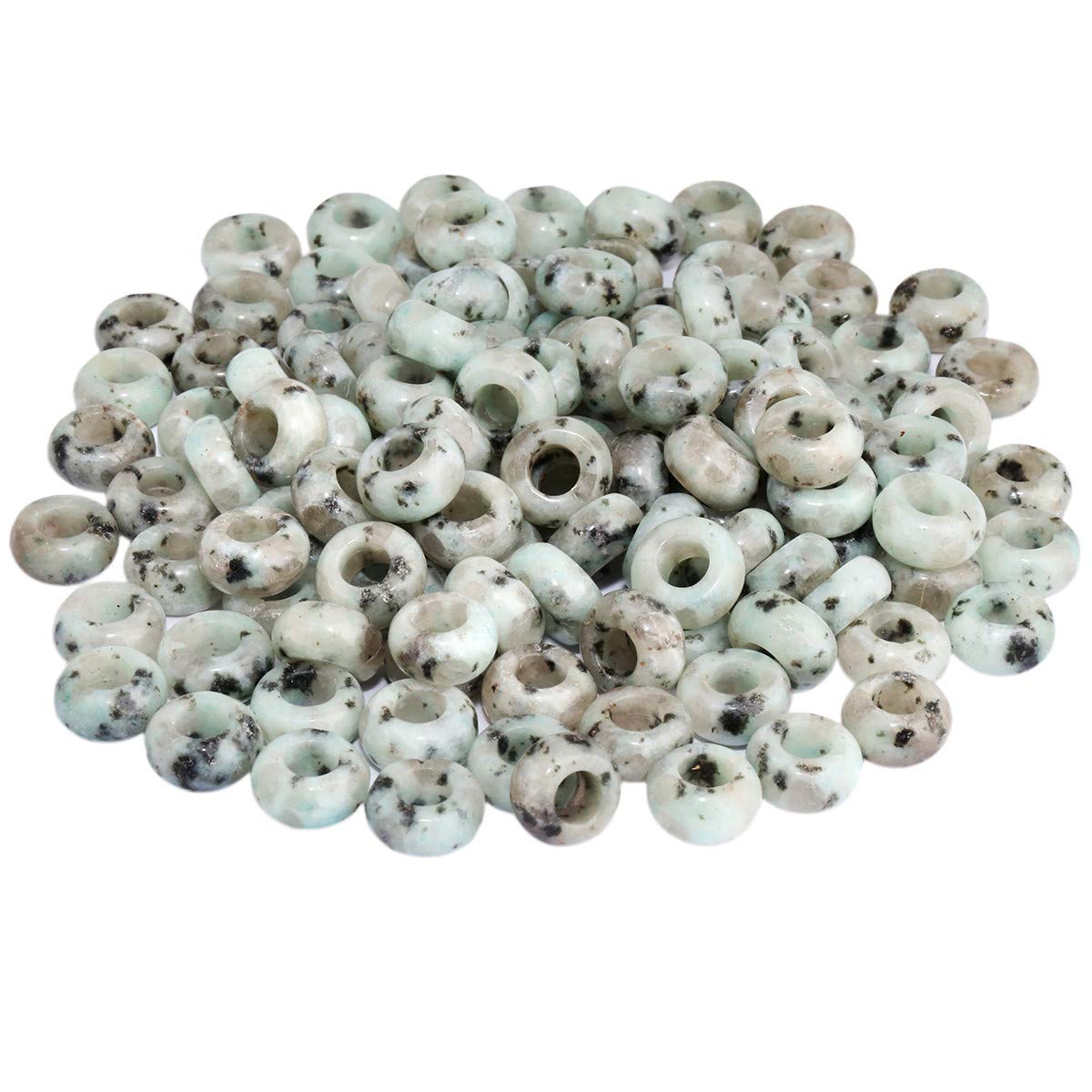 KYEYGWO Sesame Jasper Large Hole Polished Stone Loose Beads for Jewelry Making, Rondelle Gemstone Beads for European Charm Bracelet, Pack of 20