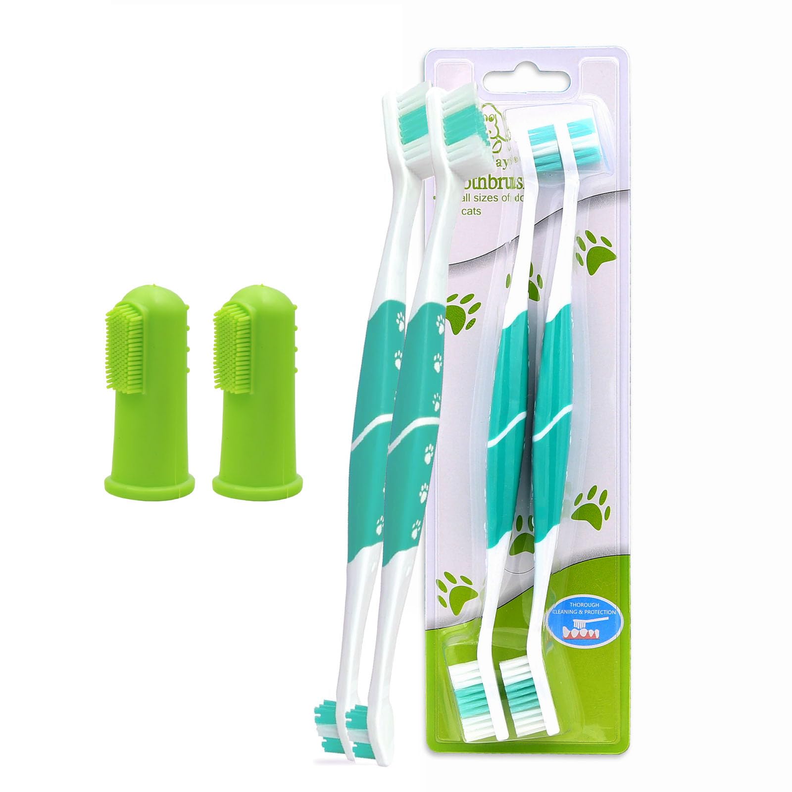 MUNSKT Dog Toothbrush Dual Ended, Pets Teeth Cleaning Toothbrush 360º Dog Cat Finger Toothbrush Pets Dental Cleaning Products for Easy Dogs Cats Dental Care