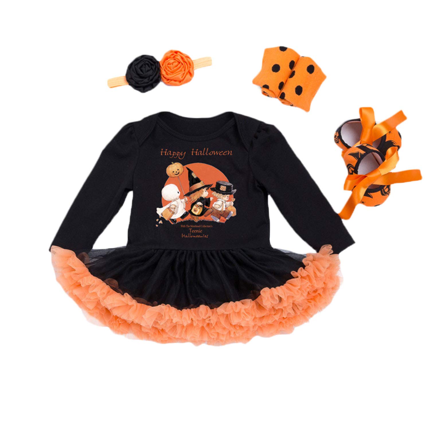 BabyPreg My First Halloween Costume for Infant Girl Thanksgiving Costume Pumpkin Dress Up Baby Dress Set (3-6 Months, Witch Long)