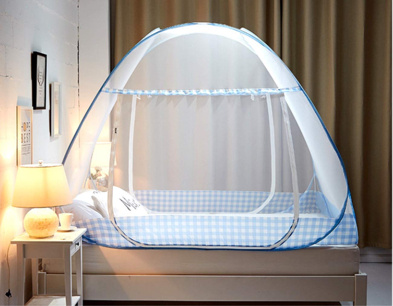 Tinyuet Mosquito Net, Bed Canopy, Portable Travel Mosquito Net, Foldable Single Door Mosquito Camping Curtain, 100 200cm Easy Dome Mosquito Nets - Blue Rim