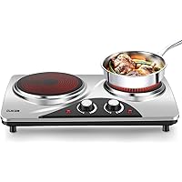 CUKOR Electric Hot Plate, 1800W Portable Electric Stove,Infrared Double Burner,Heat-up In Seconds,7.1 Inch Ceramic Glass…