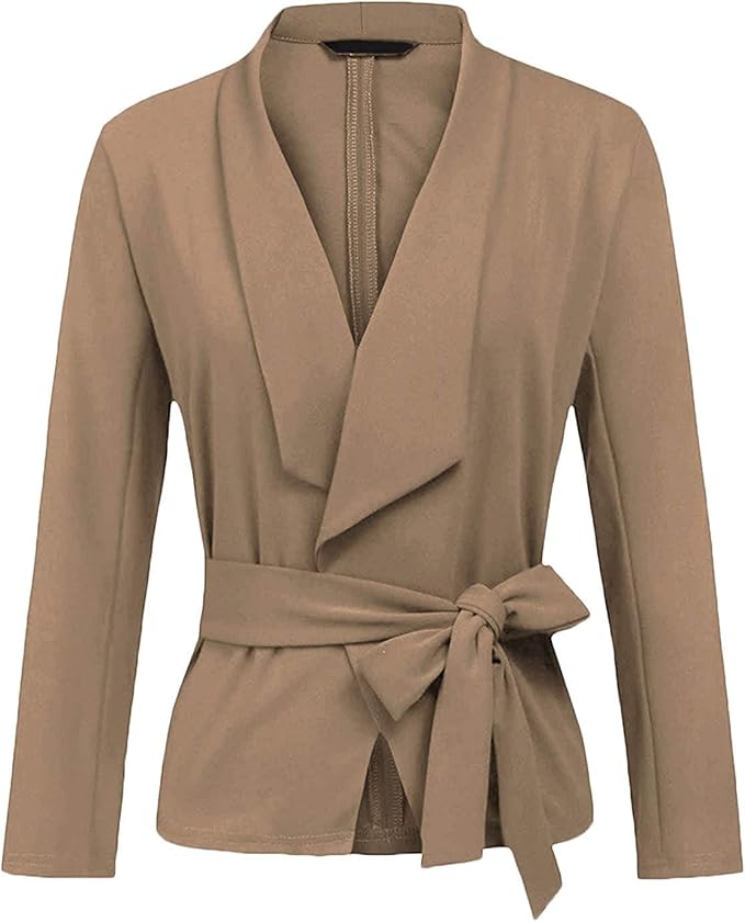Women's Blazer Elegant Plain with Fashionable Belt Regular Short