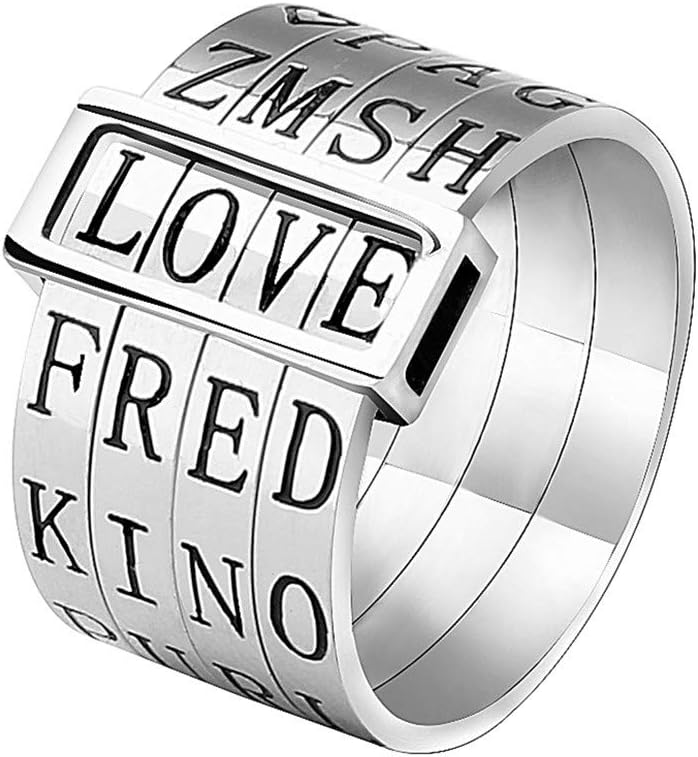 YWJ Unique Jewelry Titanium Wide Band Engraved Spinner Ring Love Gift for Women Men Kids