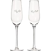 Pearhead Mr. & Mrs. Champagne Flute Set - Elegant His and Hers Wedding Toasting Glasses for Unforgettable Celebrations, Bridal Shower and Registry Idea, Tall Wine Glasses for Bride and Groom