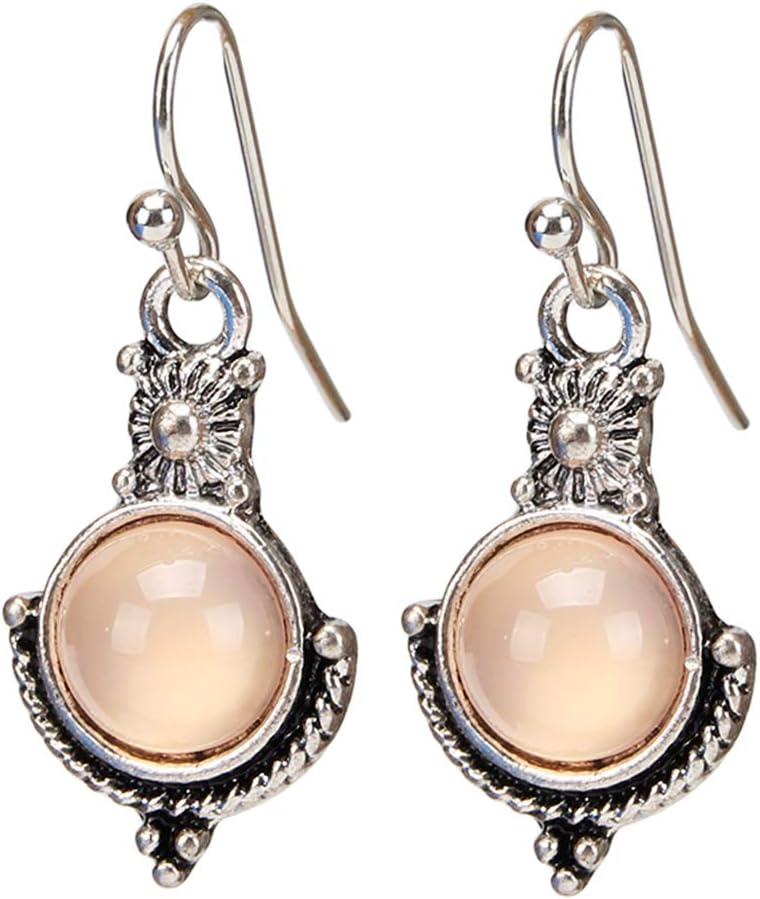 Weiy Gemstone Dangle Hoop Stud Earring Artificial Moonstone Drop Stone Earring Tribal Earrings for Women