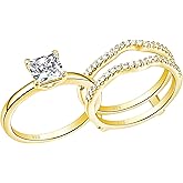 SHELOVES Solitaire Princess CZ Engagement Rings Set for Women Wedding Rings Enhancers band 925 Sterling Silver 4-13