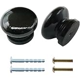 QYIMLI 2Pcs Wooden Cabinet Knobs, Wood Dresser Knob Kitchen Black Cabinet Knobs Modern Round Knob for Furniture Dresser Cupboard Drawer Closet Door (Black)