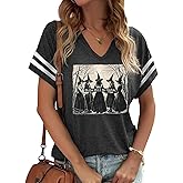 Fall Halloween Thanksgiving V Neck Shirt for Women Funny Pumpkin Graphic Stripe Short Sleeve Tops
