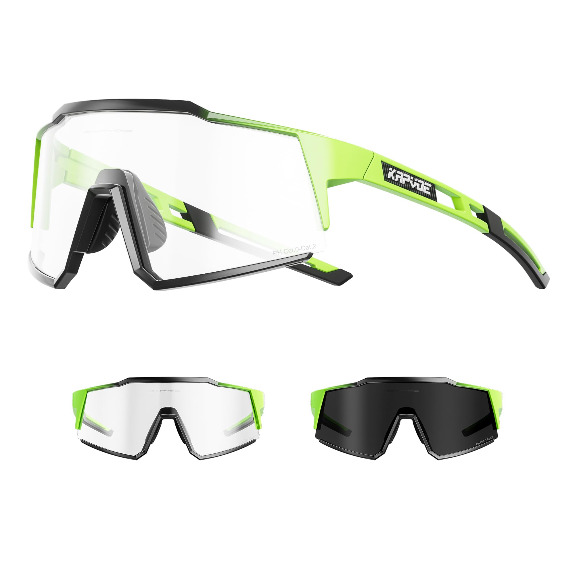 KAPVOE Photochromic Cycling Glasses with TR90 Sports Sunglasses Women Men Running Clear MTB Bike Bicycle Accessories Clear Green 07