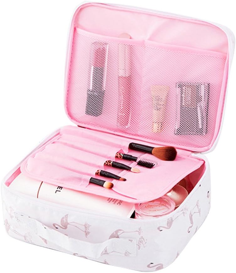 Little rock Flamingo Print Makeup Brushes Holder Bag Pouch Portable Gift for Girls White Flamingo