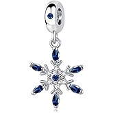 TCHYUN Sparkling Snowflake Dangle Charm Winter Birthstone Bead Compatible with Pandora Bracelet Christmas Gift Women