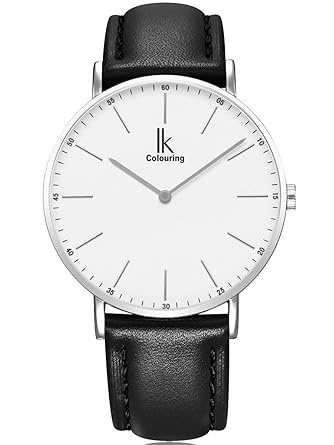 Alienwork IK Armbanduhr für Damen Herren flach Slim Uhr Ø36mm mit Lederarmband