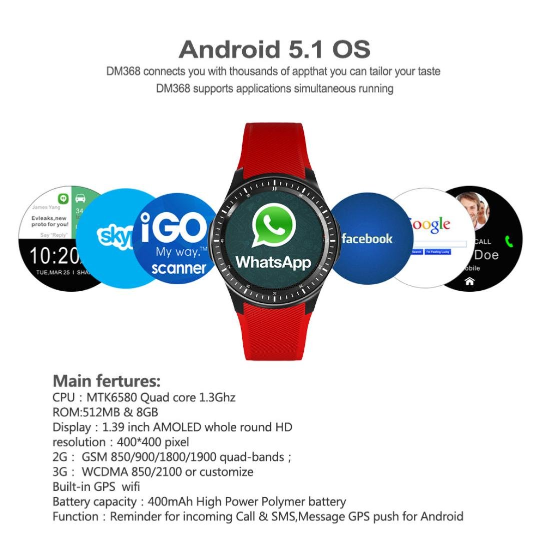 Bluetooth reloj inteligente, Kaiki DM368 Andorid 5.1 IOS Bluetooth ...