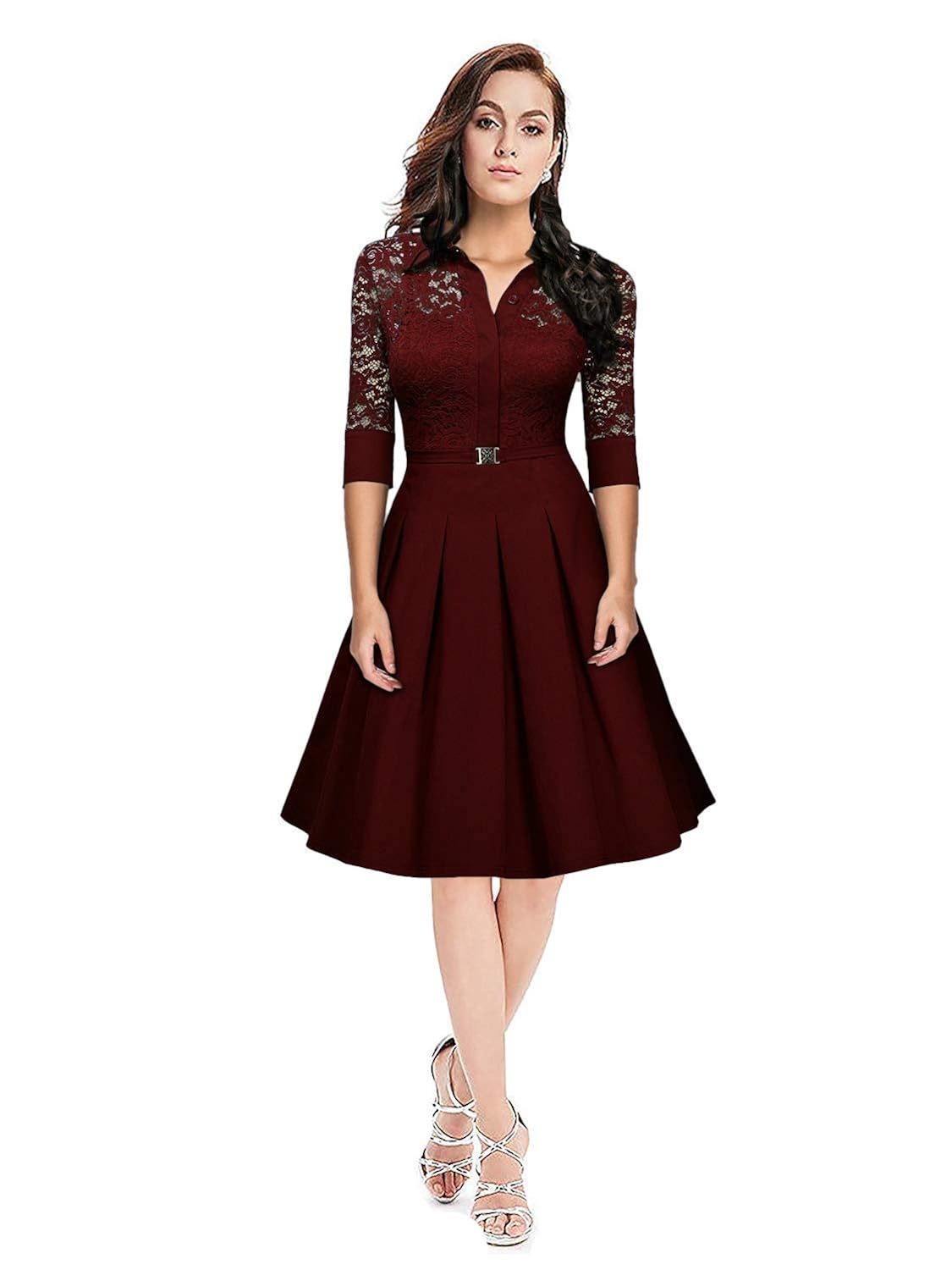 neo enterprise women's crepe a-line midi dress skater buckle short gown (maroon, free size)