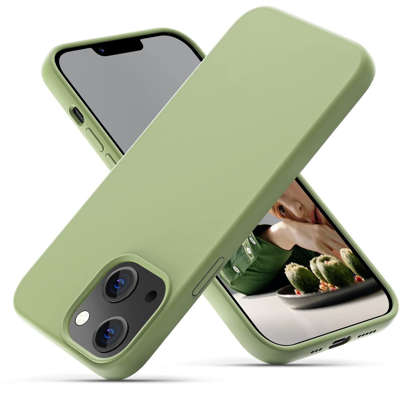 OIIAEE Silicone Case Designed for iPhone 13 Case, Ultra Slim Shockproof Protective Liquid Silicone Phone Case with Soft Anti-Scratch Microfiber Lining, 6.1 inch,Matcha Green — image 1