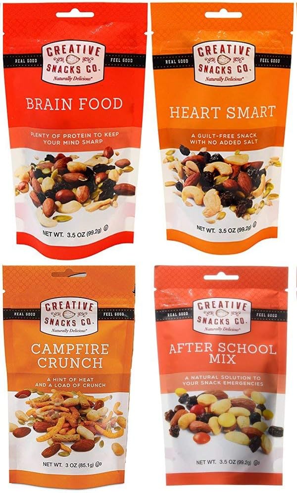 Creative Snacks Variety Pack 4 Flavours (3 Brain Food, 3 Heart Smart, 3 After School, 3 Campfire Crunch) 3.5 oz/12 bags …