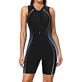 ATTRACO Boyleg One Piece Swimsuit for Women Zip Up Athletic Swimwear Training Bathing Suit