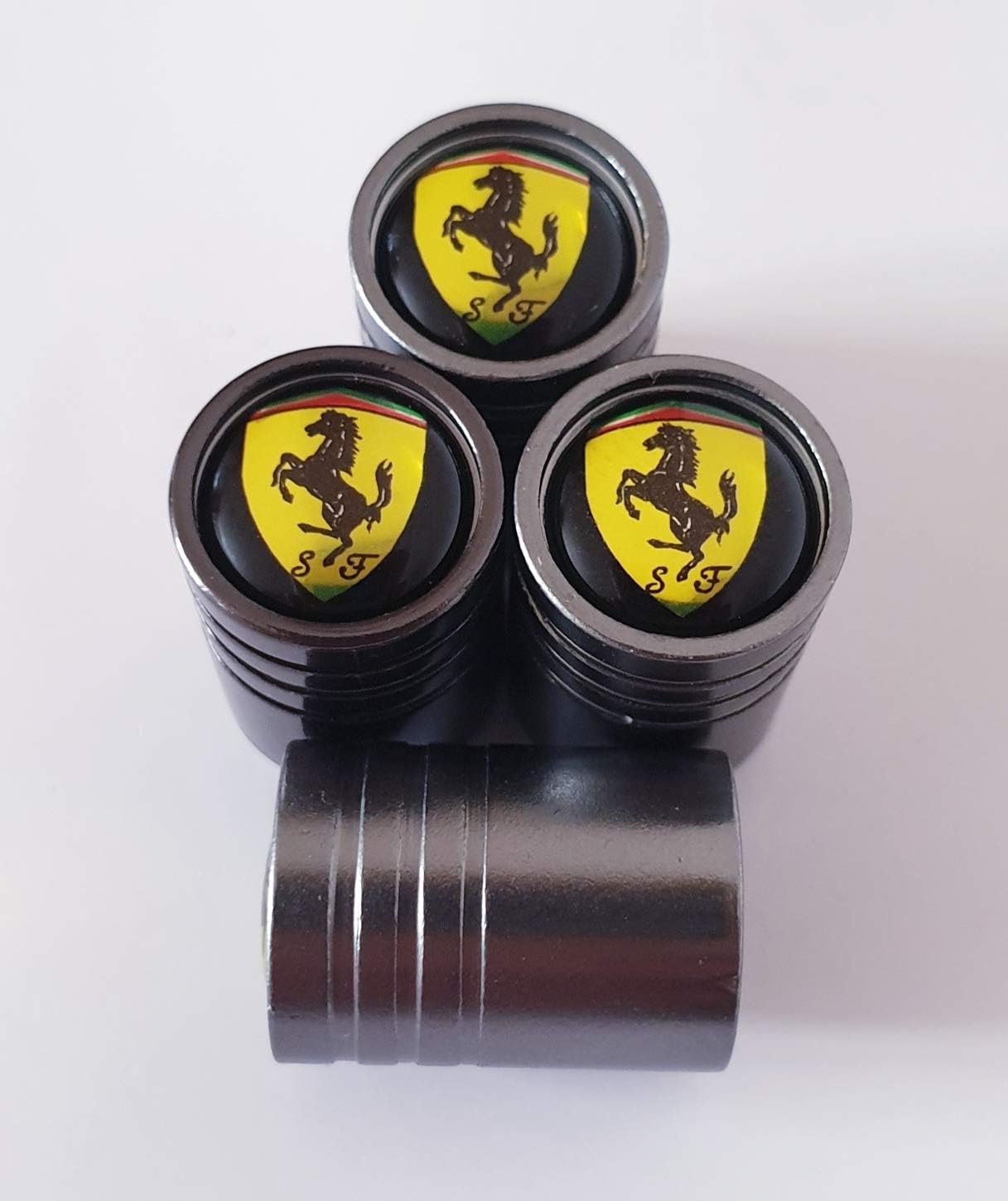 Speed Demons FERRARI Grey alloy wheel valve Tyre Dust Caps with Plastic insides for all models non stick