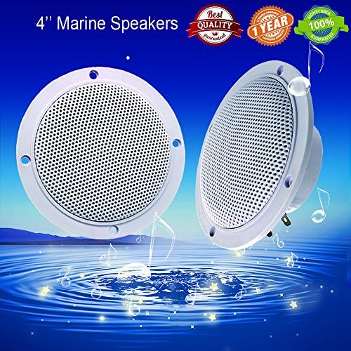 Car Boat Waterproof Marine Speakers 2-Way Full Range Audio Stereo Sound Motorcycle UTV ATV Fishing Golf Cart Yacht SPA Skid Steer Tractor Powersports 160 Watts 4'' inches Dual Cone White Pair