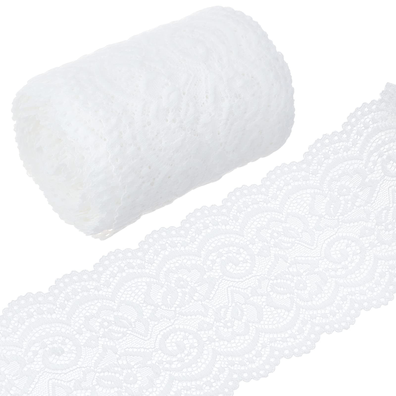 GORGECRAFT 5 Yards Lace Roll White Cotton Lace Trim Fabric 4" Wide for Dress Tablecloth Hair Band Wedding Festival Event Decorations