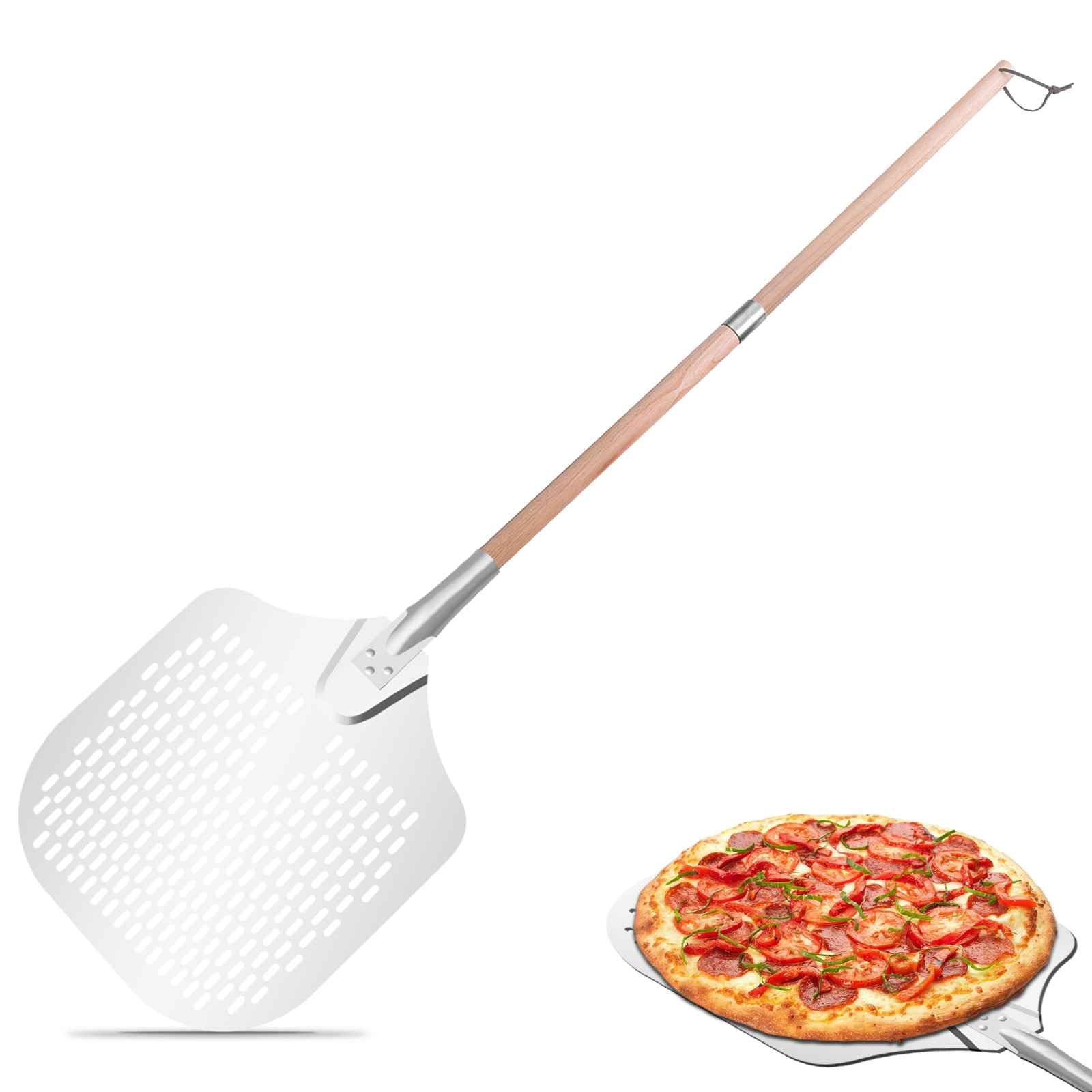 Gute Pizza Peel,12 Inch Perforated Hard Aluminum Pizza Paddle,Large Pizza Shovel,3-Set 132cm Long,Pizza Peel with Detachable Long Wooden Handle,Pizza Lift for Pizza Oven Baking