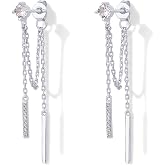 PAVOI 18K Gold Plated Drop Chain Earrings for Women, Dangle Chain Studs | Hypoallergenic Earrings with 925 Sterling Silver Posts, Trendy Cubic Zirconia &amp; Ball Threader Earrings