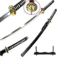 Vulcan Gear Classic Handmade Sharp Japanese Katana Samurai Sword with Scabbard and Single Sword Wood Stand - Choose You Handle (Tsuba) Style