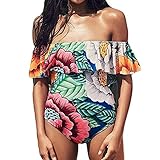 Tiantianmei Women's Ruffle Off Shoulder One Piece Monokini Bikini Swimsuit