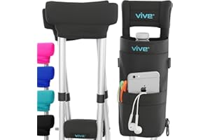 Vive Crutch Pads, Bag, & Hand Grips (5 PCS) - Crutches for Adults Armpit Padding, Hand Grips, Accessories Pouch - Soft Tips Medical Padded Handles for Kids, Men, Women - Lightweight