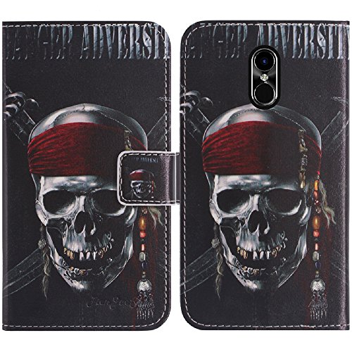 TienJueShi Skull Book-Style Flip Leather Protector Case Cover Skin Etui Wallet For Blu Pure View 5.7 inch