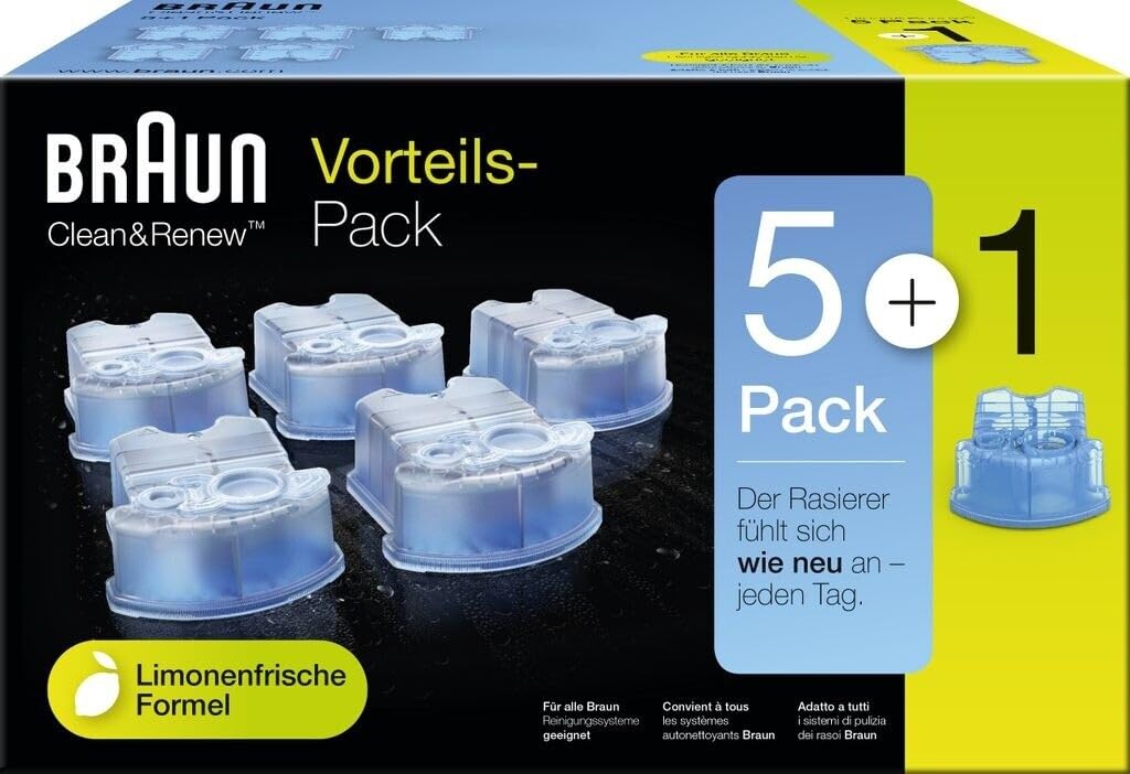 Braun Clean and Renew Refill Replacement Cartridges for Electric Shaver, 5+1 Pack