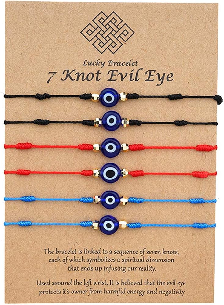 6Pcs 7 Knot Evil Eye Lucky Bracelets Set Adjustable Red String Amulet