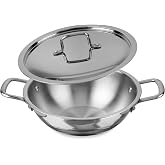 KSJONE 1-Quart Tri-Ply Stainless Steel Kadai with Lid, Less Oil Use, Healthy Cooking, Food Safe, Stay Cool Handles, Compatible with All Modern Cooktops, Oven-Safe, Dishwasher-Friendly