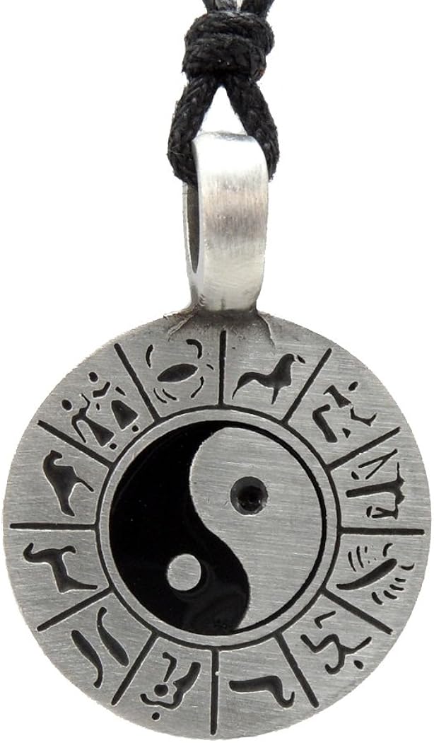 Mystical & Magical Pewter Yin Yang Symbol Zodiac Symbols Chinese Taijitu Ying Pendant