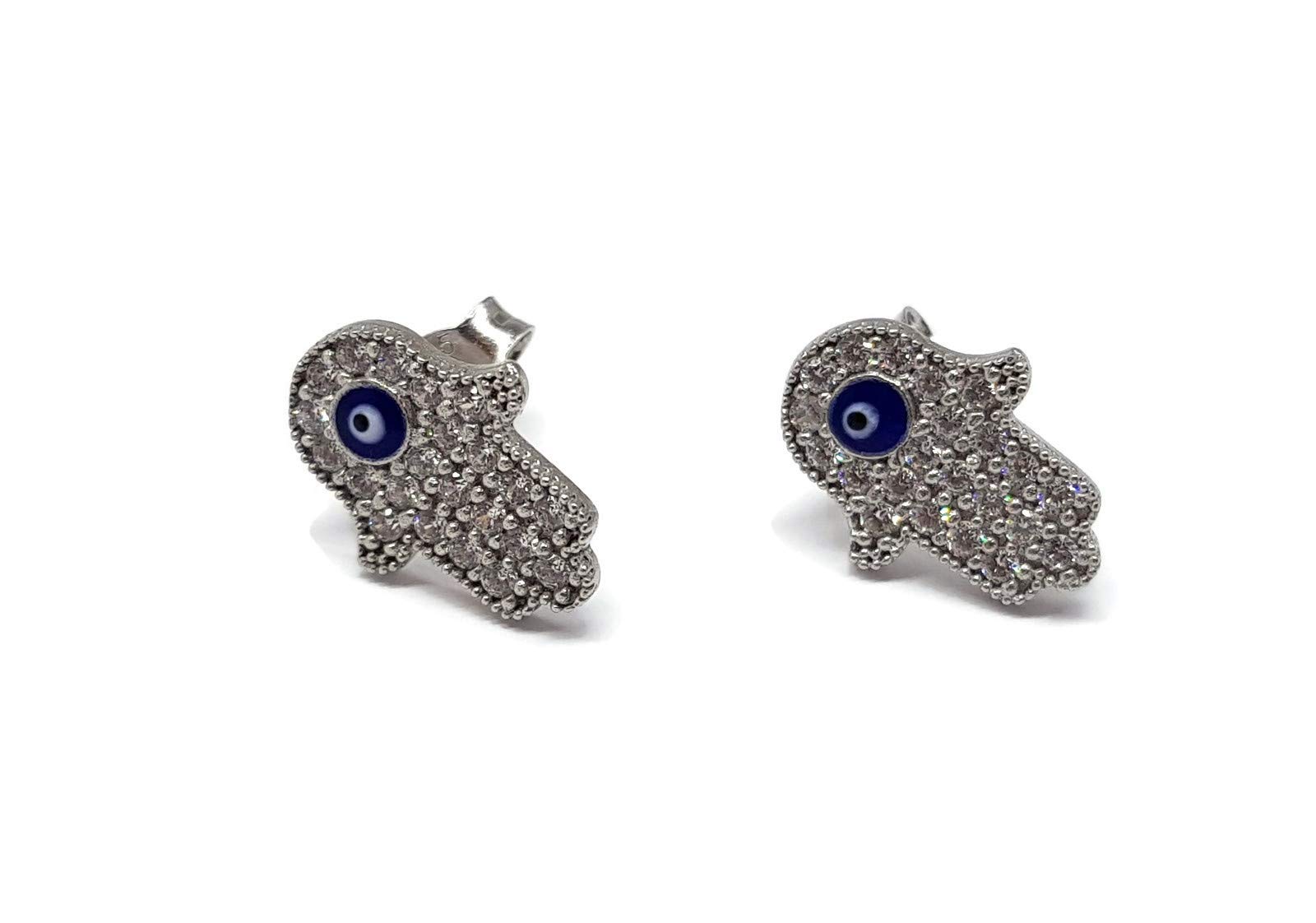 MYSTIC JEWELS By Dalia Earrings Hand of Fatima with Enamel Turkish Eye Pendant 925 Sterling Silver to Protect You