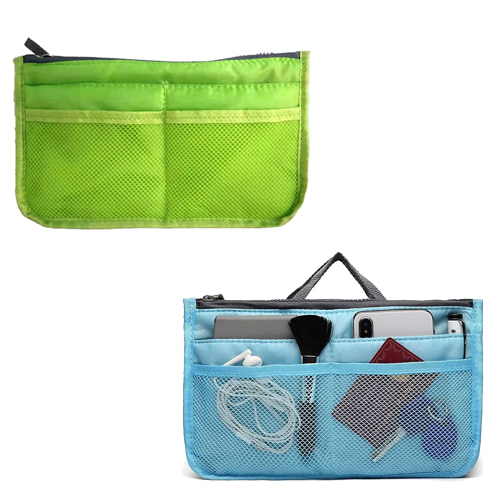 2 Pcs Bag Organiser, Insert Organizer Bag, Handbag Organiser, Bag Organiser for Tote Bag, Women Purse Insert Organizer Bag, Handbag Organiser Insert, for Home, Office, Outdoor, Picnic (Green and Blue)