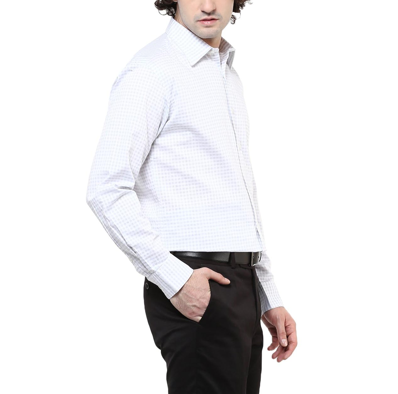 american crew men's cotton checks shirt with pocket (white & grey)