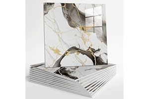 BAIXING HOUSE 10pcs Peel and Stick Tile Shower Waterproof Marble Tiles Wall Panels, 11.8"x11.8" Self-Adhesive Backsplash Tile, PVC Wall Panels Shower Tiles for Home Bathroom, Kitchen, Living Room White (7)