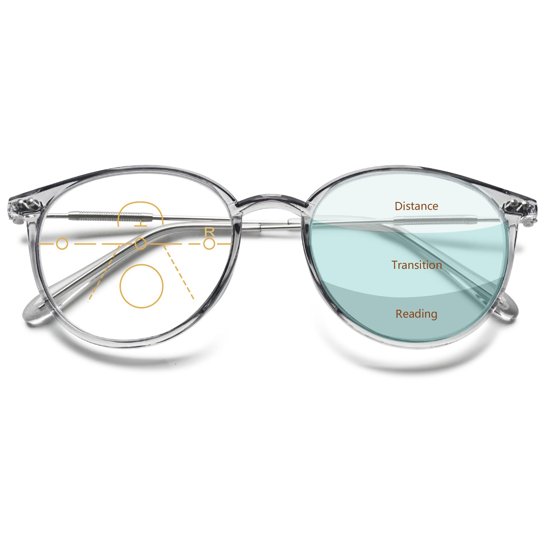 Lanomi Vintage Progressive Multifocal Reading Glasses Women Men Round Blue Light Blocking Eyeglasses Magnifying UV400 Outdoor Computer Reader Grey(Multifocal) 1.0