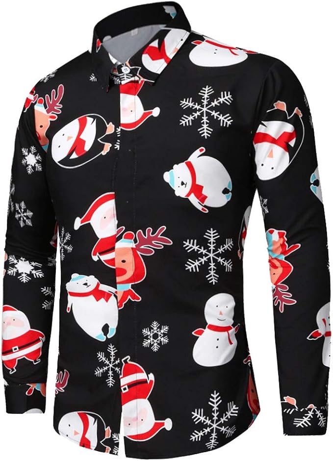 Men's Ugly Christmas Button Down Shirt Xmas Dress Shirt Holiday Party