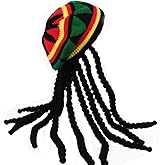 HZYFP Dreadlocks Wig Hat Reggae Jamaican Style Rasta Hat Crocheted Knitted Beret Cap Long Black Hair Costume (Black)