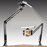 Desk Selfie Light with Overhead Phone Mount, Adjustable Arm & Phone Holder, USB Powered Video Light for Content Creation, Photo Shooting, Live Streaming,Video Recording