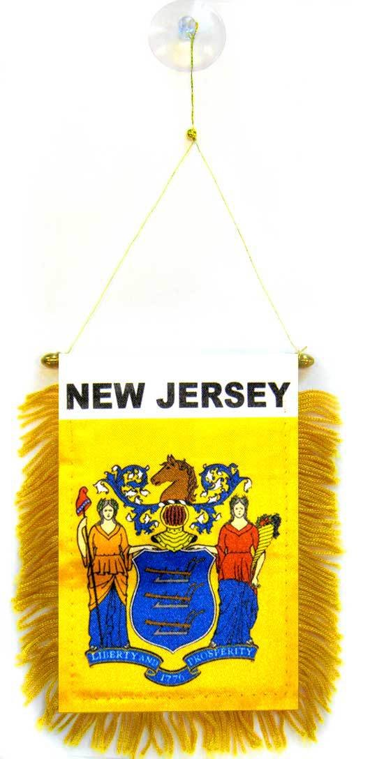 AZ FLAG - New Jersey Mini Banner - 6'' x 4'' - 100% Polyester US state of New Jersey Small Pennant for Car - Double-sided Flag with Suction Cup Hanger