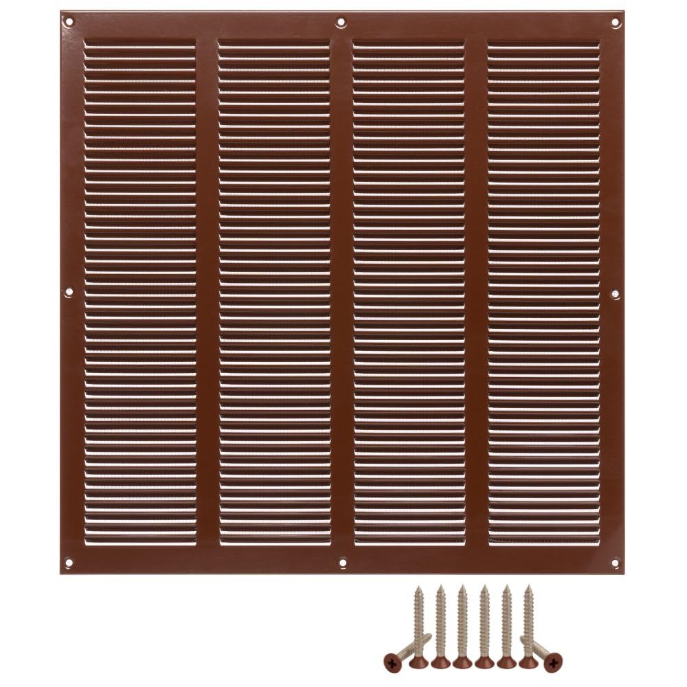 LIRAST 400x400mm Vent Cover Brown - 16x16 inch Wall Vent Cover with Insect Mesh - Ceiling Soffit Vents - External Vent Cover - Metal Ventilation Grilles - Air Vent Covers for Walls