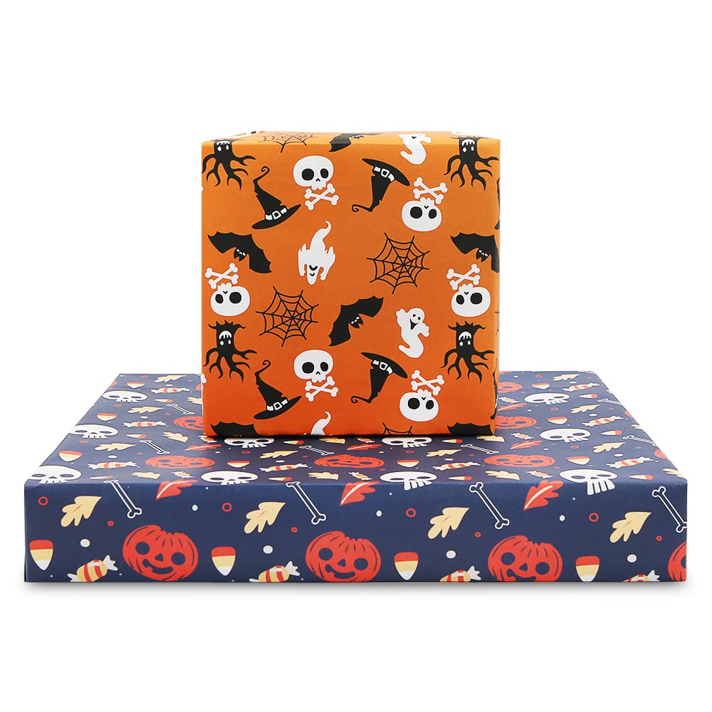 Halloween Wrapping Paper Sheet for Kids 20 x 28 inches(6 sheets: 23 sq. ft. ttl.), Folded Flat Decorative Paper for All Halloween Birthday Gift Wrap and Christmas Party Decorations