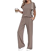 AUSELILY Women's Batwing Short Sleeve Two Piece Sets Summer Crew Neck Wide Leg Pants Matching Sets Women Clothing 2026