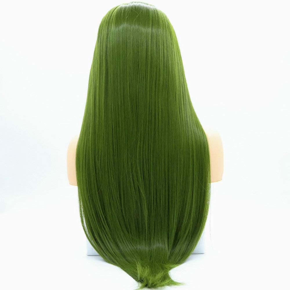 13x3" Pre Plucked Long Straight Colorful Wigs for Women Natural Looking Heat Resistant Fiber Synthetic Lace Front Wigs for Replacement/Party/Cosplay/Costume/Daily Use (Olive Green) - Image 5