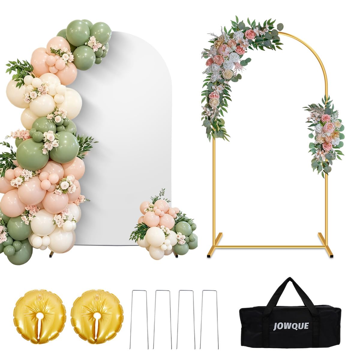 Photo 1 of 6FT Wedding Arch Backdrop Stand and Cover Set, Heavy-Duty Balloon Arch Stand with White Cover ? Water Weight Bags for Birthday, Baby Shower, Bridal Party Decor